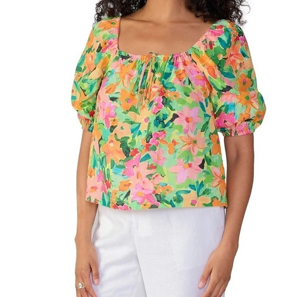 Sanctuary Tops - Sanctuary Perfect Time Floral Print Scoop Neck Short Sleeve Top Cropped XL